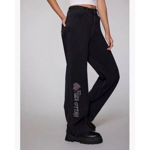 Hello Kitty Jeans Women's 26 Black Rhinestone Straight Pants Sanrio F21 NWT